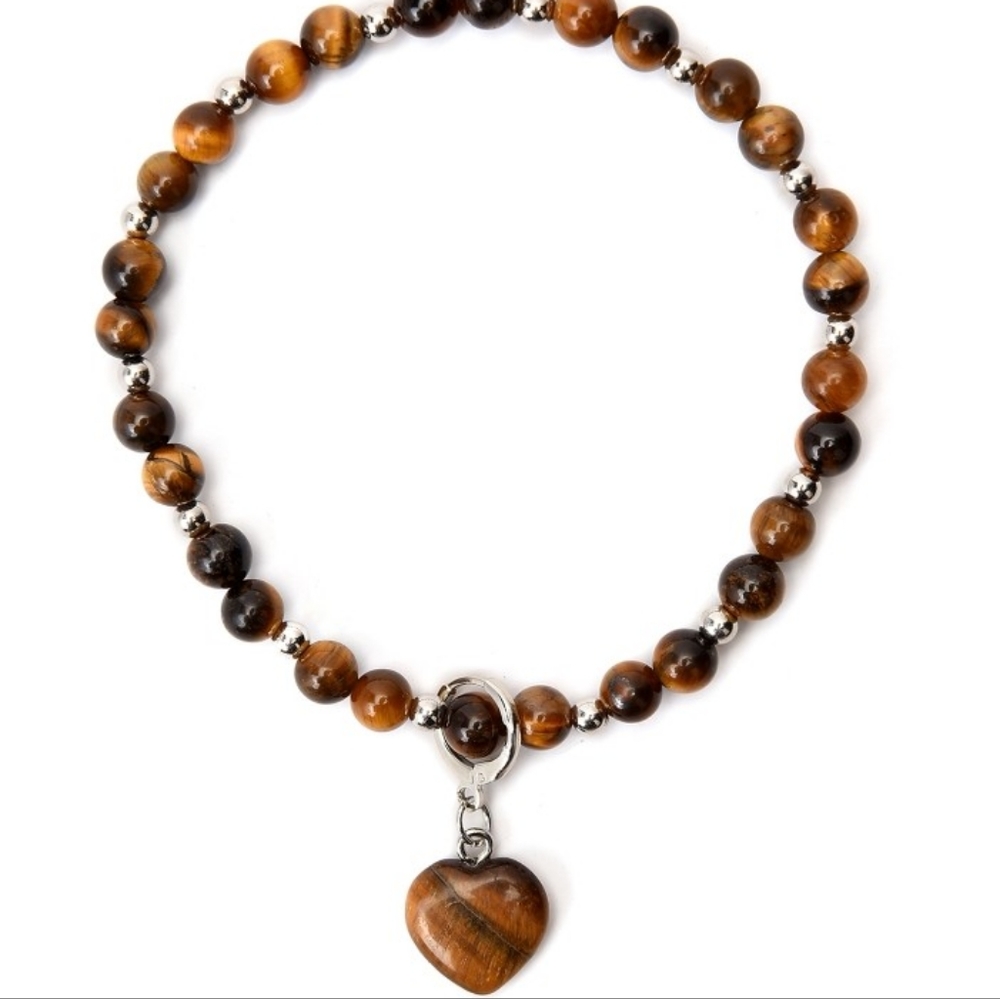 NEW So. African Tiger's Eye Beaded Stretch Heart Charm Anklet or Bracelet - Picture 5 of 5